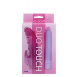 Фиолетовый классический вибратор с эластичной насадкой DUO TOUCH