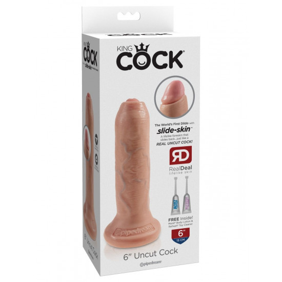 Телесный необрезанный фаллоимитатор на присоске 6  Uncut Cock - 16,5 см.