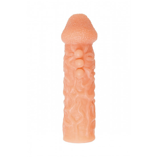 Телесная закрытая насадка с шершавой головкой Cock Sleeve 007 Size M - 15,6 см.