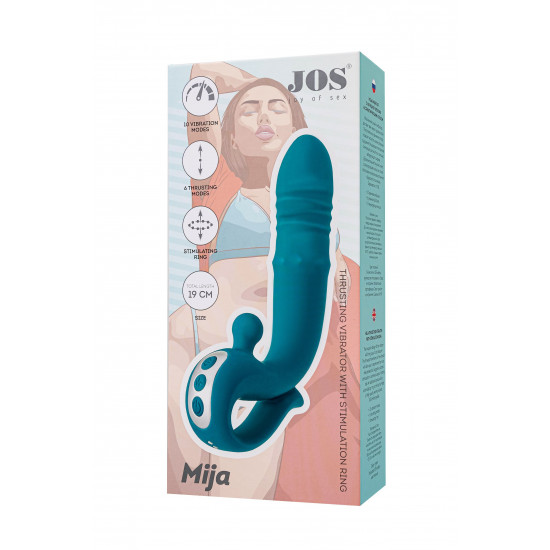 Зеленый вибратор с функцией Up Down и стимулирующим кольцом Mija - 19 см.