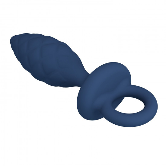 Синяя анальная пробка с кольцом Butt Plug with Loop M - 13,4 см.
