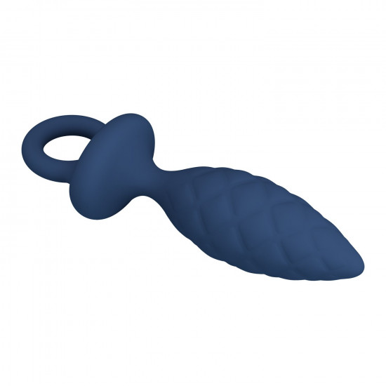 Синяя анальная пробка с кольцом Butt Plug with Loop M - 13,4 см.