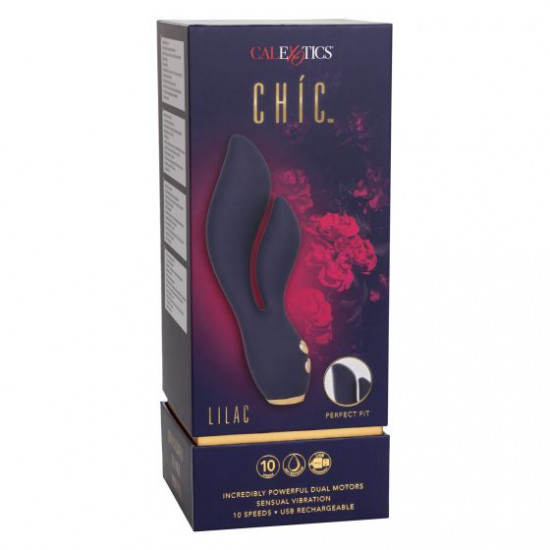 Синий вибромассажер-кролик Chi­c Lilac - 17,75 см.