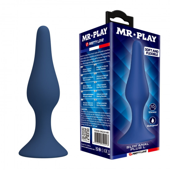 Синяя анальная пробка Slim Anal Plug L - 12,4 см.