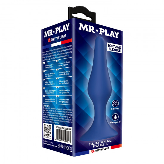 Синяя анальная пробка Slim Anal Plug L - 12,4 см.
