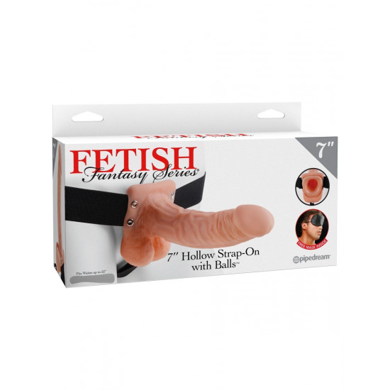 Телесный полый страпон Hollow Strap-On with Balls - 18,9 см.