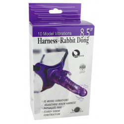 Розовый страпон 10 Mode Vibrations 8.5  Harness Rabbit Dong - 19 см.