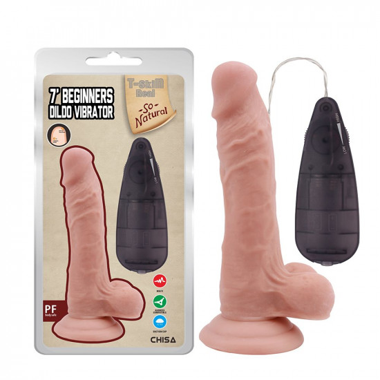 Телесный вибратор с мошонкой на присоске 7 Inch Beginners Dildo Vibrator - 18,6 см.