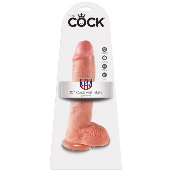 Большой фаллоимитатор с мошонкой 10  Cock with Balls на присоске - 25,4 см.