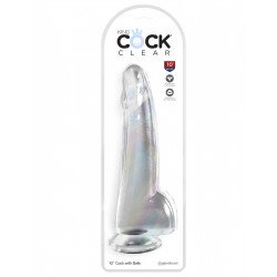 Прозрачный фаллоимитатор с мошонкой на присоске 10’’ Cock with Balls - 27,9 см.
