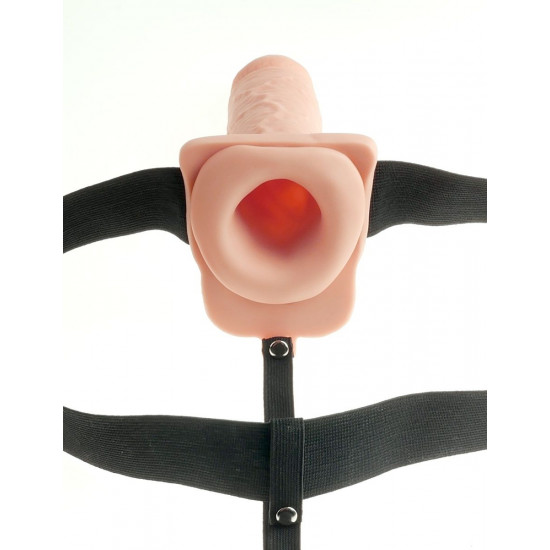 Телесный перезаряжаемый вибрострапон 7  Hollow Rechargeable Strap-on with Balls - 20,3 см.