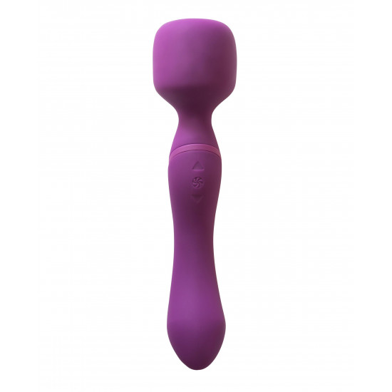 Фиолетовый двусторонний вибромассажер Heating Wand с нагревом - 22 см.