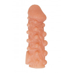 Телесная закрытая насадка с шариками Cock Sleeve 010 Size L - 17,6 см.