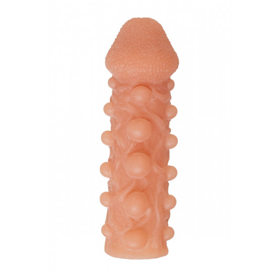 Телесная закрытая насадка с шариками Cock Sleeve 010 Size L - 17,6 см.