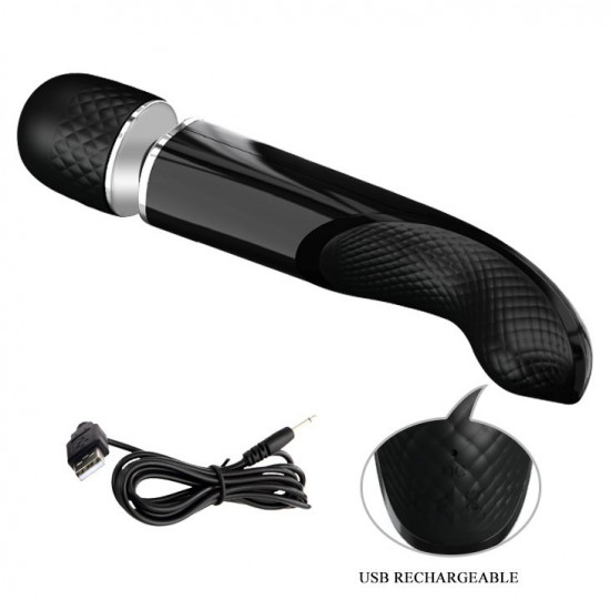 Черный мощный жезловый вибратор с изогнутой ручкой Charming Massager - 24 см.