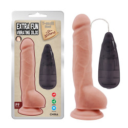 Телесный вибратор с мошонкой на присоске Extra Fun Vibrating Dildo - 23,5 см.