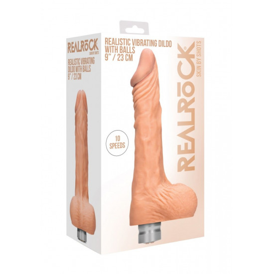 Телесный вибратор Vibrating Dildo With Balls - 23 см.
