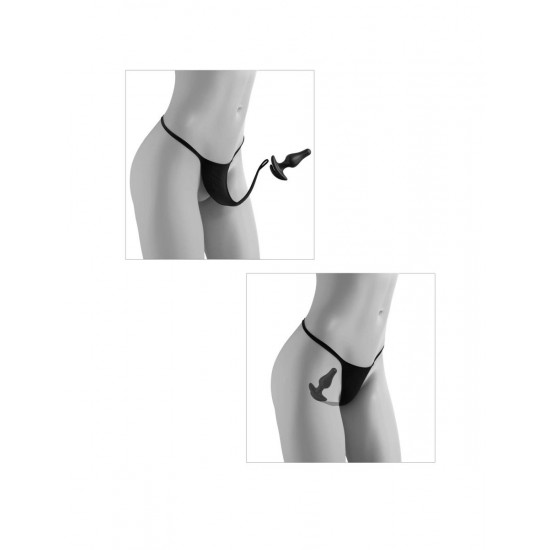 Черные трусики Remote Bowtie Bikini S-M-L с вибрацией и анальным стимулятором